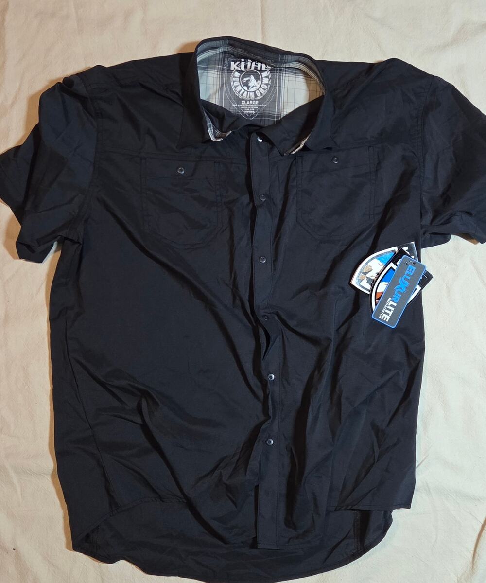 Kuhl Stealth Shirt Mens XL Black Short Sleeve Eluxurlite Snap Up Hiking NWT